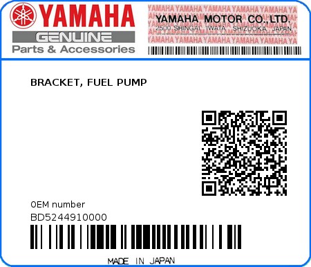 Product image: Yamaha - BD5244910000 - BRACKET, FUEL PUMP 