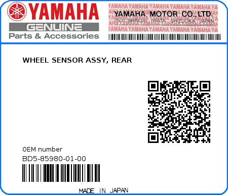 Product image: Yamaha - BD5-85980-01-00 - WHEEL SENSOR ASSY, REAR 