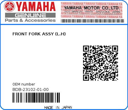 Product image: Yamaha - BDB-23102-01-00 - FRONT FORK ASSY (L.H) 