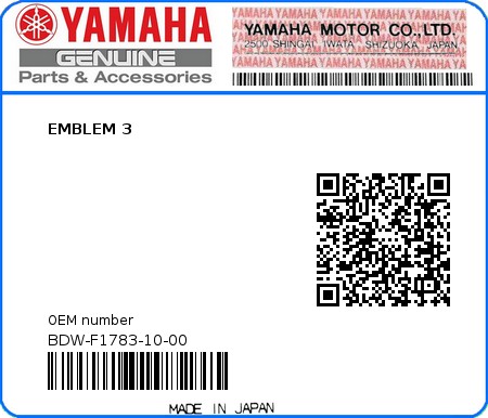 Product image: Yamaha - BDW-F1783-10-00 - EMBLEM 3  0