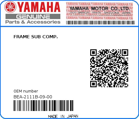 Product image: Yamaha - BEA-2111B-09-00 - FRAME SUB COMP. 