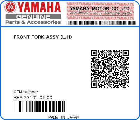 Product image: Yamaha - BEA-23102-01-00 - FRONT FORK ASSY (L.H) 