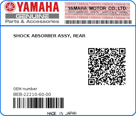 Product image: Yamaha - BEB-22210-60-00 - SHOCK ABSORBER ASSY, REAR 