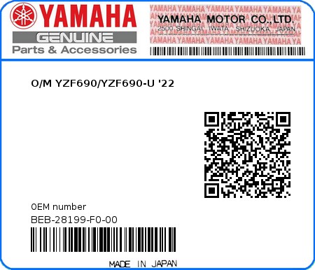 Product image: Yamaha - BEB-28199-F0-00 - O/M YZF690/YZF690-U '22 