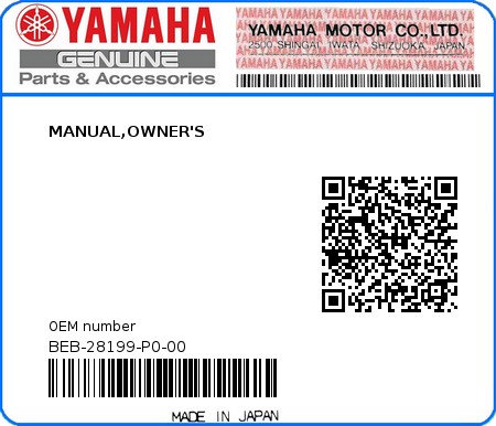 Product image: Yamaha - BEB-28199-P0-00 - MANUAL,OWNER'S 