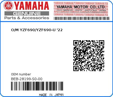 Product image: Yamaha - BEB-28199-S0-00 - O/M YZF690/YZF690-U '22 