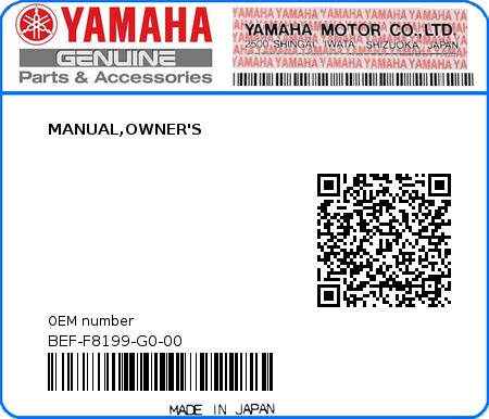 Product image: Yamaha - BEF-F8199-G0-00 - MANUAL,OWNER'S 