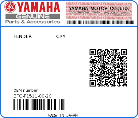 Product image: Yamaha - BFG-F1511-00-26 - FENDER                CPY 