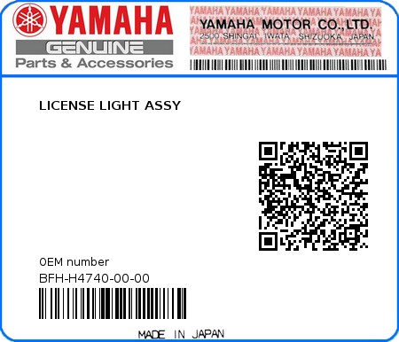 Product image: Yamaha - BFH-H4740-00-00 - LICENSE LIGHT ASSY 