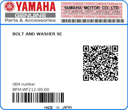 Product image: Yamaha - BFM-WF212-00-00 - BOLT AND WASHER SE 