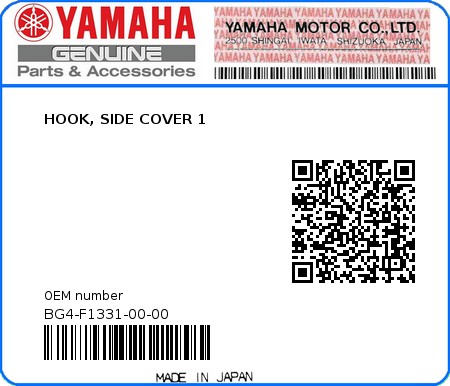 Product image: Yamaha - BG4-F1331-00-00 - HOOK, SIDE COVER 1  0