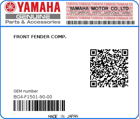 Product image: Yamaha - BG4-F1501-90-00 - FRONT FENDER COMP. 