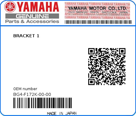 Product image: Yamaha - BG4-F172K-00-00 - BRACKET 1  0
