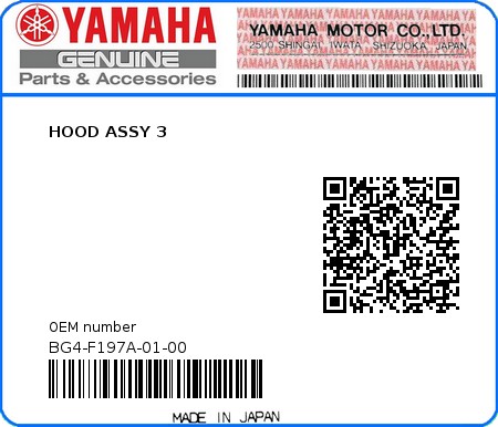 Product image: Yamaha - BG4-F197A-01-00 - HOOD ASSY 3  0