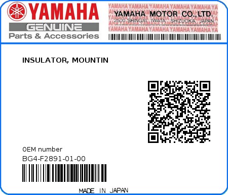 Product image: Yamaha - BG4-F2891-01-00 - INSULATOR, MOUNTIN 