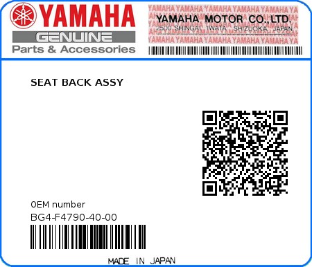 Product image: Yamaha - BG4-F4790-40-00 - SEAT BACK ASSY  0