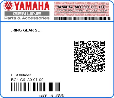 Product image: Yamaha - BG4-G61A0-01-00 - .RING GEAR SET 