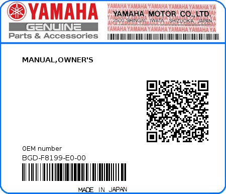 Product image: Yamaha - BGD-F8199-E0-00 - MANUAL,OWNER'S 