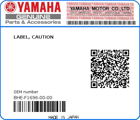 Product image: Yamaha - BHE-F1696-00-00 - LABEL, CAUTION 