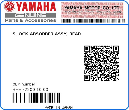 Product image: Yamaha - BHE-F2200-10-00 - SHOCK ABSORBER ASSY, REAR 