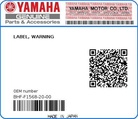 Product image: Yamaha - BHF-F1568-20-00 - LABEL, WARNING 