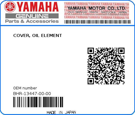 Product image: Yamaha - BHR-13447-00-00 - COVER, OIL ELEMENT 