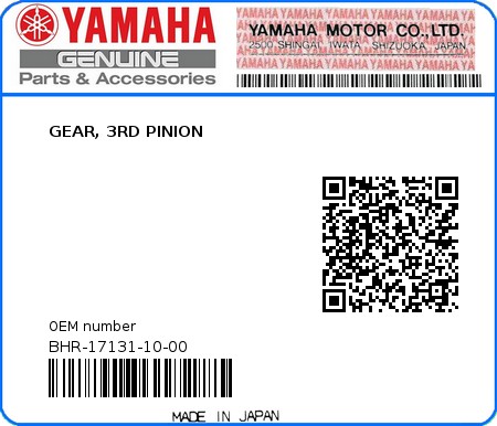 Product image: Yamaha - BHR-17131-10-00 - GEAR, 3RD PINION 