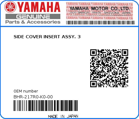 Product image: Yamaha - BHR-217R0-K0-00 - SIDE COVER INSERT ASSY. 3 