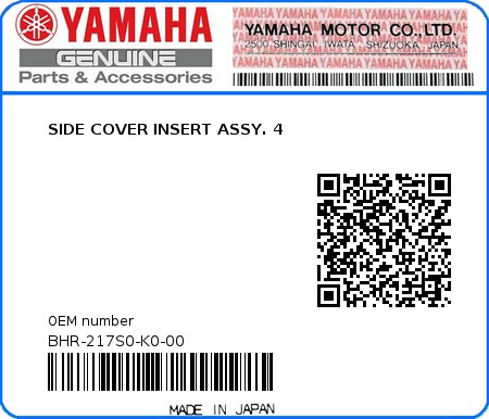 Product image: Yamaha - BHR-217S0-K0-00 - SIDE COVER INSERT ASSY. 4 