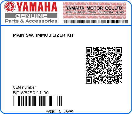 Product image: Yamaha - BJT-W8250-11-00 - MAIN SW. IMMOBILIZER KIT  0