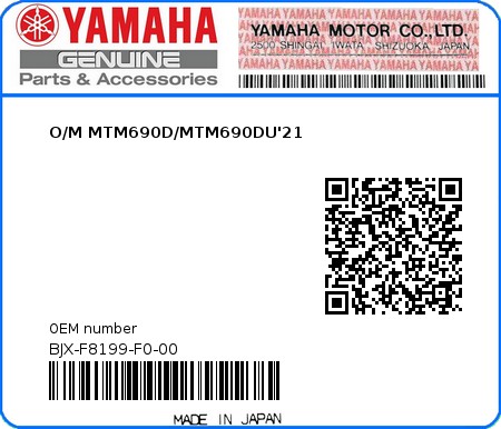 Product image: Yamaha - BJX-F8199-F0-00 - O/M MTM690D/MTM690DU'21 