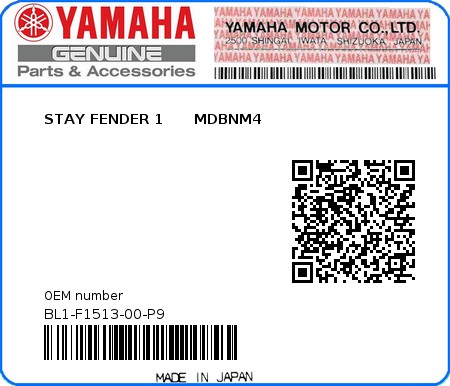 Product image: Yamaha - BL1-F1513-00-P9 - STAY FENDER 1      MDBNM4 