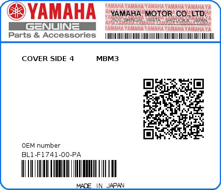 Product image: Yamaha - BL1-F1741-00-PA - COVER SIDE 4         MBM3 