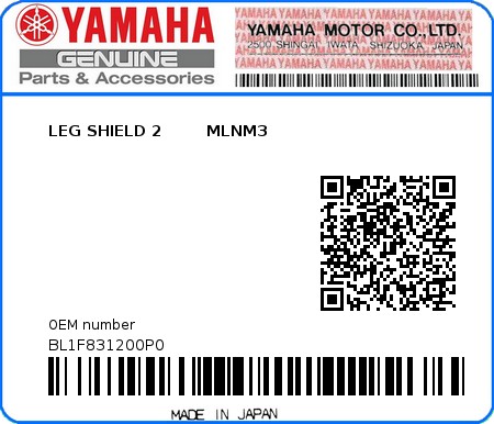 Product image: Yamaha - BL1F831200P0 - LEG SHIELD 2        MLNM3  0