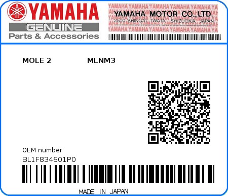 Product image: Yamaha - BL1F834601P0 - MOLE 2              MLNM3  0