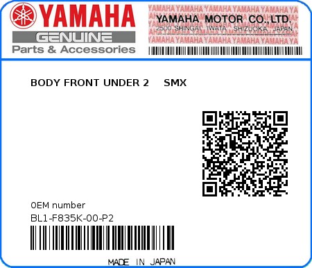 Product image: Yamaha - BL1-F835K-00-P2 - BODY FRONT UNDER 2    SMX 