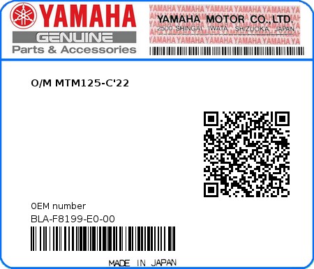 Product image: Yamaha - BLA-F8199-E0-00 - O/M MTM125-C'22 