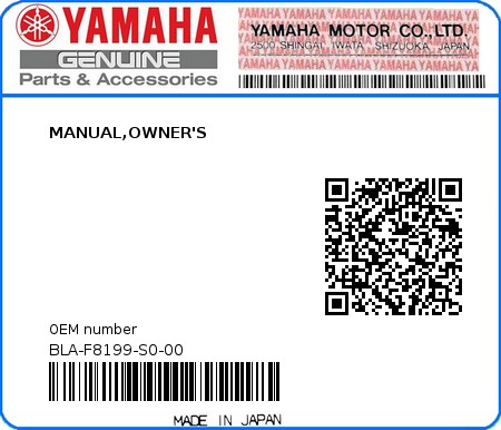 Product image: Yamaha - BLA-F8199-S0-00 - MANUAL,OWNER'S 