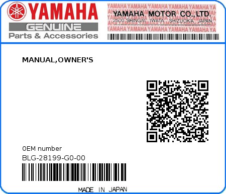 Product image: Yamaha - BLG-28199-G0-00 - MANUAL,OWNER'S 