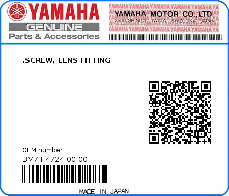 Product image: Yamaha - BM7-H4724-00-00 - .SCREW, LENS FITTING  0