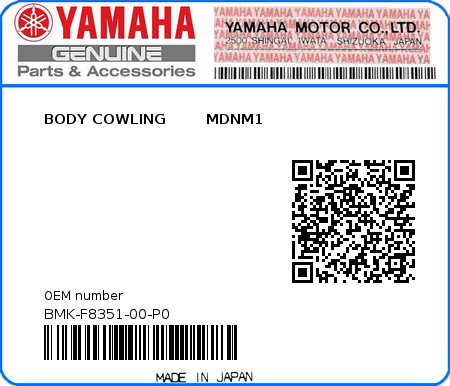 Product image: Yamaha - BMK-F8351-00-P0 - BODY COWLING        MDNM1 