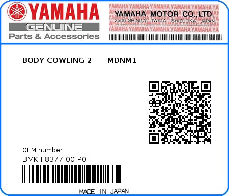 Product image: Yamaha - BMK-F8377-00-P0 - BODY COWLING 2      MDNM1 