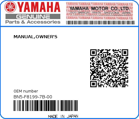 Product image: Yamaha - BN5-F8199-7B-00 - MANUAL,OWNER'S  0