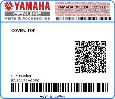 Product image: Yamaha - BN62171A00P0 - COVER, TOP 