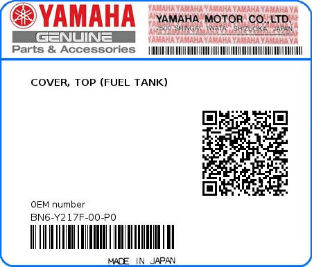 Product image: Yamaha - BN6-Y217F-00-P0 - COVER, TOP (FUEL TANK) 