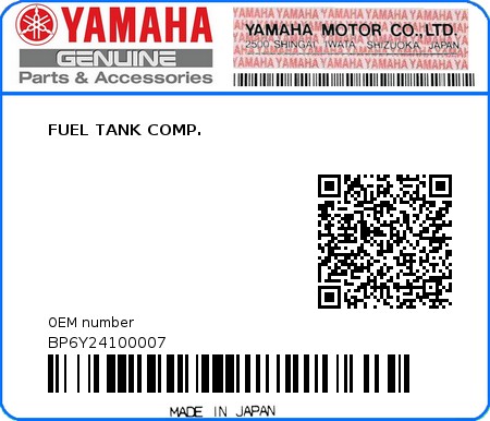 Product image: Yamaha - BP6Y24100007 - FUEL TANK COMP. 