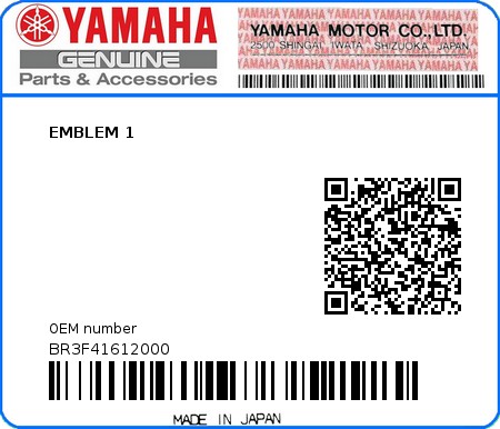 Product image: Yamaha - BR3F41612000 - EMBLEM 1 