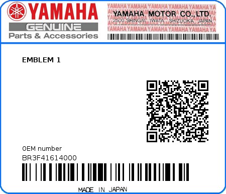 Product image: Yamaha - BR3F41614000 - EMBLEM 1 