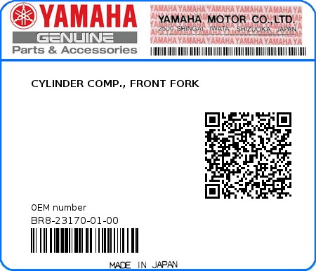 Product image: Yamaha - BR8-23170-01-00 - CYLINDER COMP., FRONT FORK 