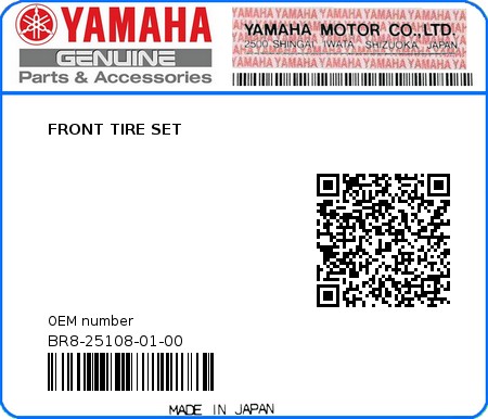 Product image: Yamaha - BR8-25108-01-00 - FRONT TIRE SET 